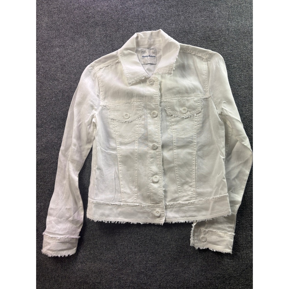 Tommy Bahama Linen Jacket Womens Small White Frayed Edge Trucker Coat